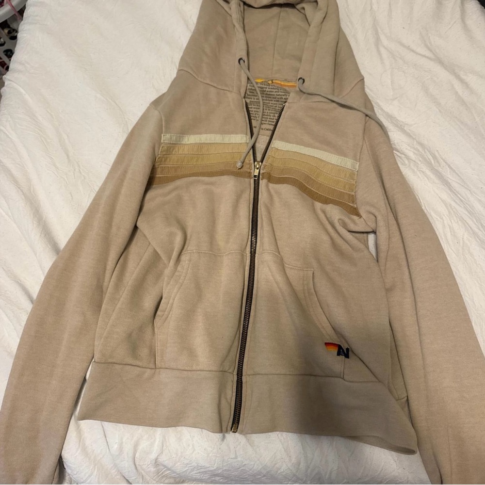 Aviator Nation Tan Hoodie with Gold Stripes
